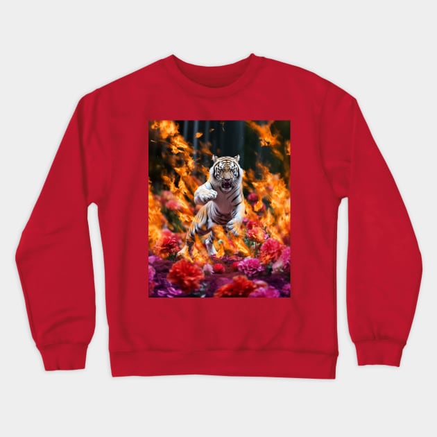 Floral Inferno Tiger 2 Crewneck Sweatshirt by Shibuz4.art